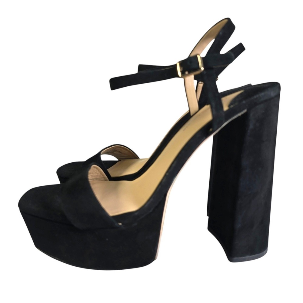 Antonio Melani Black Suede Platform Block Heel Sandals Ankle Strap Women 9.5 NEW